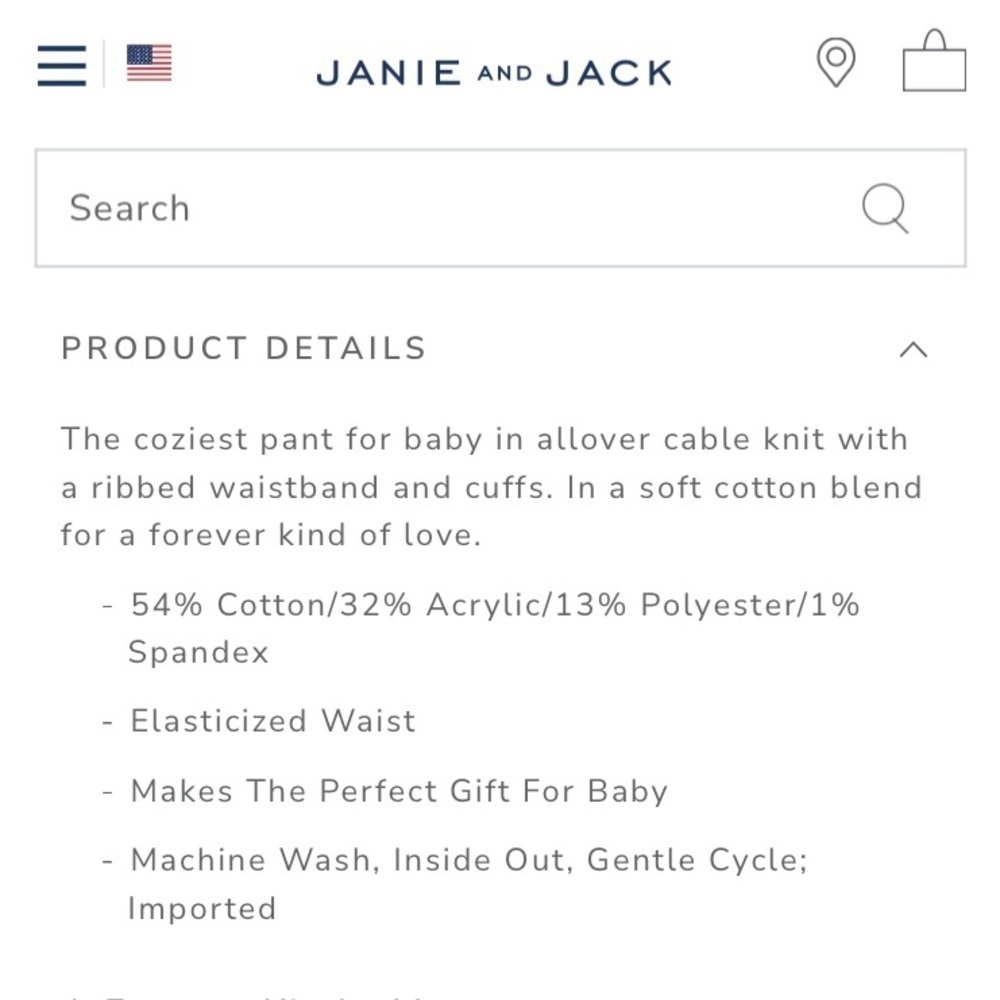 Janie & Jack gray cable knit unisex winter leggings new size 3-6 months - Picture 10 of 10